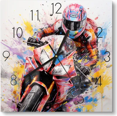 Produktbild von DEQOART Glasuhr 30x30 cm Zahlen 'Rasante Farbexplosion' Wanduhr Glas Uhr Design leise Küchenuhr