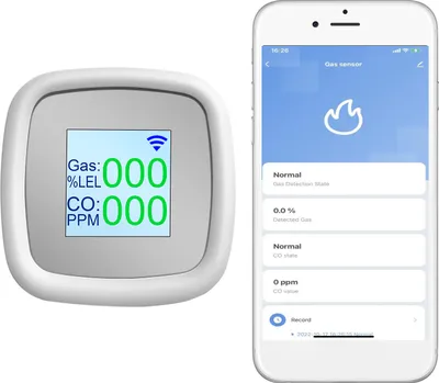 Zdjęcie produktu dla Alarm gazowy WLAN dla gazów palnych, z wyświetlaczem i powiadomieniem w aplikacji, sterowany przez Tuya/SmartLife, alarm dźwiękowy, do kuchni i piwnicy