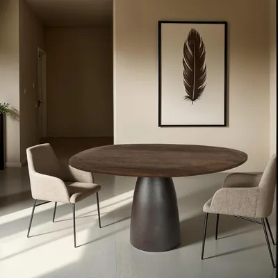 Produktbild von Esstisch aus Mangoholz braun - 140x120x76 cm - Marron