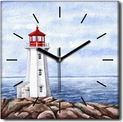 Produktbild von Coloray Uhr auf Leinwand 30x30 cm Wand Uhr Dekoration Wohnzimmer Segeltuch schwarze Hände -Meeresleuchtturm