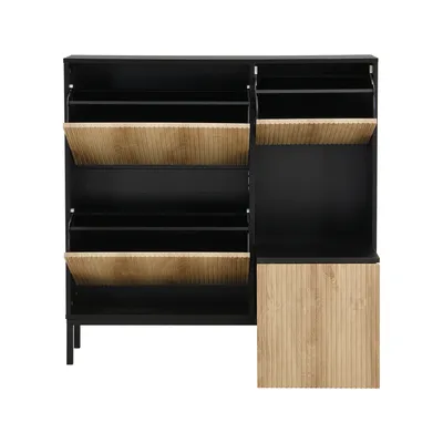 Produktbild von Merax Schuhschrank mit Schuhwechselhocker, Schuhregal mit 3 Klappen und offenem Ablagefläche, Breit: 100cm
