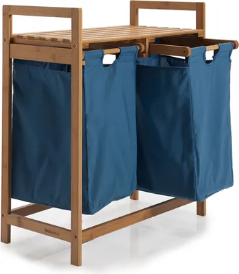 Produktbild von Lumaland 08445, 60 l, Rechteckig, Bambus, Baumwolle, Polyester, Holz, Bambus, Blau, Kein Muster, Holz
