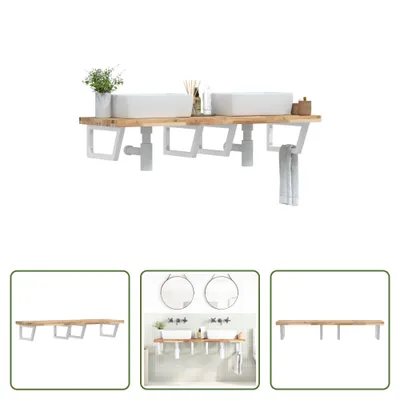 Immagine prodotto di The Living Store Mensola per lavabo a parete in acciaio e legno di acacia
