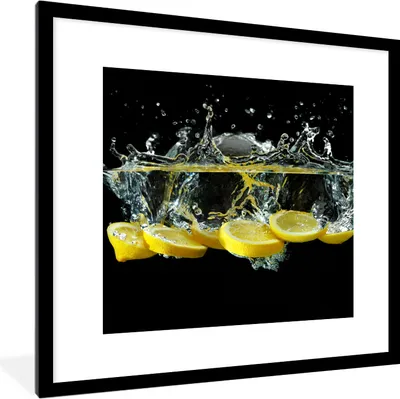 Produktbild von MuchoWow® Gerahmtes Poster Zitrone - Frucht - Gelb - Stilleben - Wasser 40x40 cm - Poster mit Schwarzem Bilderrahmen Wandposter Rahmen Foto Bilder - Poster - Plakat im Rahmen