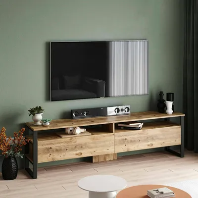 Image de Khartoum - Meuble TV, 180x36x56h cm Chêne Marron, 2 Étagères
