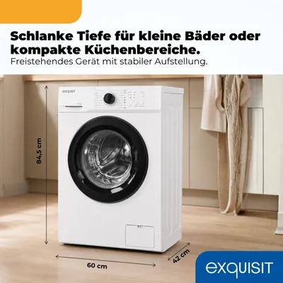 Produktbild von Exquisit Waschmaschine 6 kg | schmal 42 cm | Energieklasse A | 1000 U/Min | 16 Programme | WA6110-021A weiss | Weiß