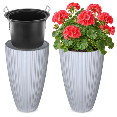 Obrázok produktu pre KADAX kvetináč 30cm obal na kvetináč s vložkou stojan na kvety plastový sivý