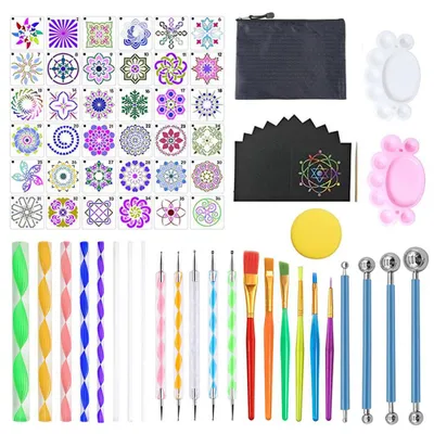 Produktbild von 74-teiliges Mandala-Punktierwerkzeug-Malset – Steinpunkt-Malschablonen-Set mit Schale, Pinsel, Tasche und Stift für Nagel-, Stein- und Mandala-Kunst, Zeichnen, Heimdekorationsaktivitäten