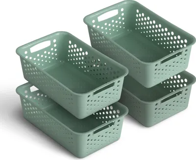 Immagine prodotto di 4 pezzi cesto di stoccaggio 2L con manici - Senza BPA - Organizzatore ( 25 x 16 x 8 cm / Verde ) - Cesto per bagno cucina camera da letto, cesto per la casa