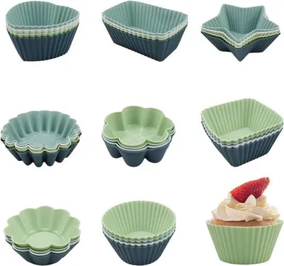 Image de Lot de 32 moules à muffins en silicone, réutilisables, sans BPA, antiadhésifs, 4 couleurs