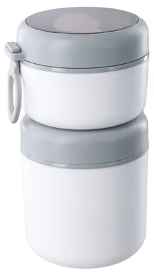 Thermobehälter 530+290 ml, doppelwandig, Edelstahl, weiß