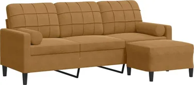 Image de vidaXL Canapé 3 places avec pouf brun 180 cm velours