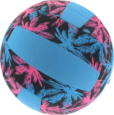 Produktbild von Blauer Neopren Ball als Volleyball mit pinkem Palmenmuster für Groß und Klein, wasserfest salzwasserfest