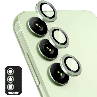Immagine prodotto di Per Samsung Galaxy A35 Fotocamera ad anello in alluminio + H9 Vetro duro temperato verde