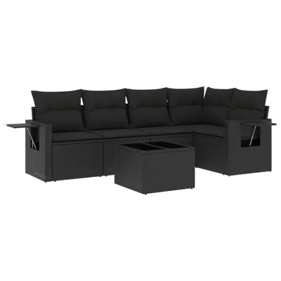 Produktbild von vidaXL 6-tlg. Garten-Sofagarnitur mit Kissen Schwarz Poly Rattan