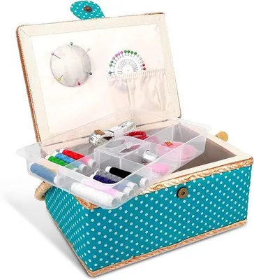 Obrázok produktu pre Košík na šitie s príslušenstvom – Ručne vyrobená šijacie krabička s doplnkami – Úložný box na niť a ihly – Látkový košík na šitie