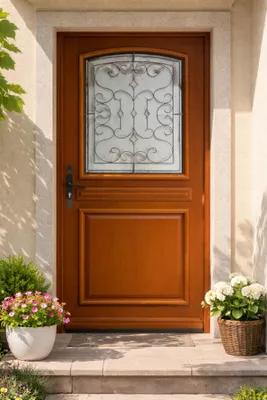 Immagine prodotto di Porta d'ingresso in legno con vetro Perault, H.215xL.90 cm, lato con pannello P. dritto, GD MENUISERIES