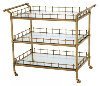 Produktbild von Casa Padrino Luxus Bar Trolley Servierwagen im Antikstil aus Messing und geschliffenem Glas 102 x 71,5 x H. 90,5 cm
