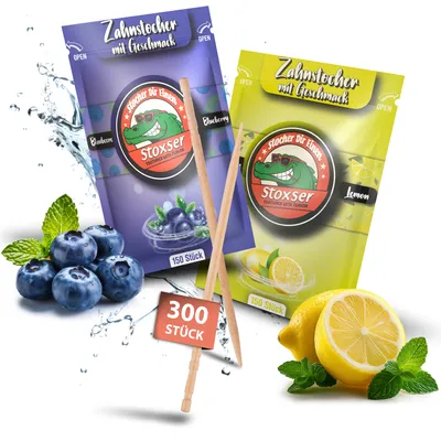 Produktbild von Stoxser 300x Zahnstocher mit Geschmack 2er Pack Blaubeere und Zitrone / Lemon Geschmacksrevolution Zahnstocher Geschmack Kein Kaugummi