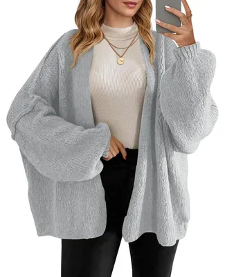 Produktbild von Oversize-Cardigan für Damen, offenes Design vorne, grob gestrickter Stoff,Größe:M