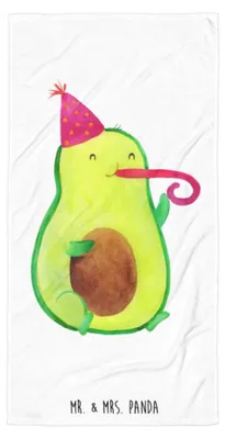 Produktbild von Mr. & Mrs. Panda Strandtuch Avocado Feier - Weiß - Geschenk, Fete, Badehandtuch, Geburtstag, Großes, Handtuch, Tröte, Party, Reisehandtuch, Duschhandtuch