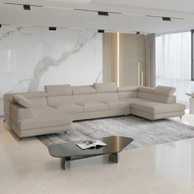 Produktbild von Masseno Ecksofa URMANO mit Schlaffunktion U-Form, Sofa mit Bettkasten, Wohnzimmersofa, Couch, Soffa, Bettsofa, Couchgarnitur- Beige, QUELLE 05