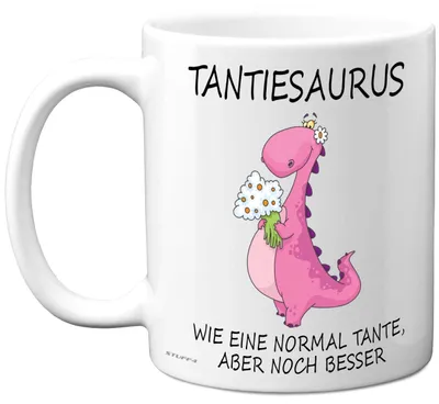 Tantiesaurus-Kaffeetasse 300 ml, Geschenk für Tante, lustig, spülmaschinenfest