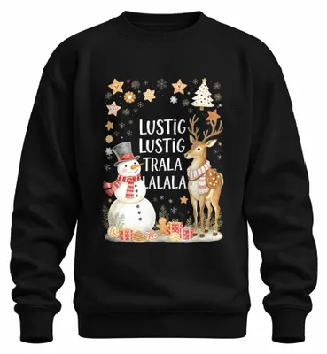 Obrázok produktu pre Funny Funny Trala Lalala Christmas Snowman Reindeer Retro Uni mikina, čierna, S
