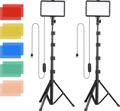 Produktbild von 2er-Pack USB-LED-Videoleuchten-Set, zweifarbige Temperatur-Fuelllichter, 10-stufige Helligkeit mit Lichtstaendern, Farbfiltern fuer Videokonferenzbeleuchtung, Live-Streaming, Videoaufzeichnung, Produktfotografie