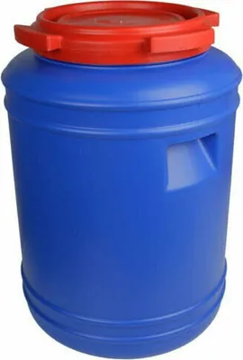 A blue barrel with a red lid on a white background.
