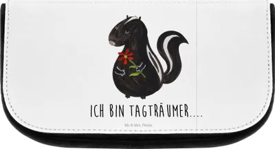 Produktbild von Mr. & Mrs. Panda Organizer Stinktier Blume - Weiß - Geschenk, Kulturtasche, Kosmetiktasche, Träume, Raubtier, kosmetiktäschchen, Kosmetikbeutel, Skunk, Tasche, Wildtier
