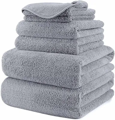 Produktbild von PromoHome® Mikrofaser Handtuch Set - 6 Stück Extra Groß - Schnelltrocknend, Flusenfrei, Superweich - Grau - 152 x 76,2 cm - Perfekt für