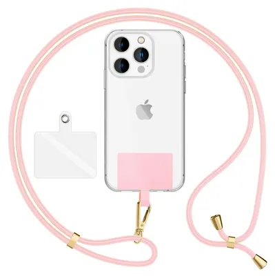 Image de HoldMe Air Edition - Lanyard universel avec 2 pads & mousqueton (or) - 160cm de sangle pour portable à porter autour du cou - rose pastel