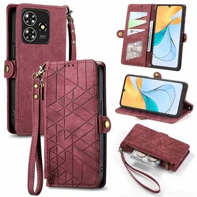 Produktbild von Für ZTE Blade A73 4G Kunstleder Zipper Wallet Tasche mit Schlaufe Schutz Hülle Case Cover Braun