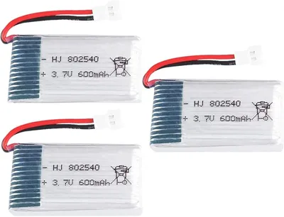 Productafbeelding van 3 stuks oplaadbare LiPo-batterijen (3.7V, 600mAh LiPo) voor RC-drones, quadcopters, modellen zoals Syma X5, X5C, X5SC, X5SW, Cheerson CX-30W, Skytech M68
