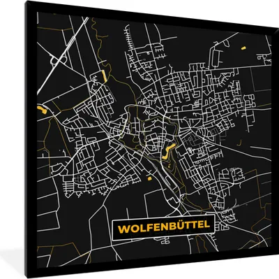 Produktbild von MuchoWow® Gerahmtes Poster Gold - Deutschland - Karte - Stadtplan - Wolfenbüttel 40x40 cm - Poster mit Schwarzem Bilderrahmen Wandposter Rahmen Foto Bilder - Mit Rahmen - Wanddekoration Schlafzimmer