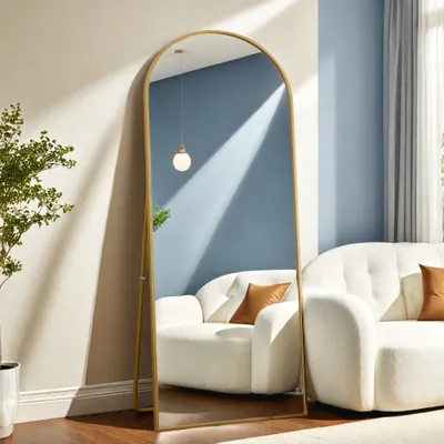 Immagine prodotto di Specchio a figura intera ad arco, 180 x 80 cm con cornice in alluminio dorato, grande specchio da parete, specchio da pavimento per camera da letto, ingresso, corridoio, decorazione della casa