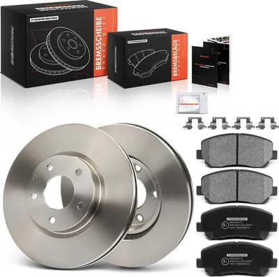 Imagen del producto de Frankberg: 2 discos de freno y 4 pastillas de freno para el eje delantero, compatibles con Mazda CX-5 GH KE, modelos 2.0L, 2.2L y 2.5L, de 2011 a 2017