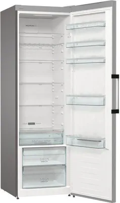 An open refrigerator with shelves and drawers.