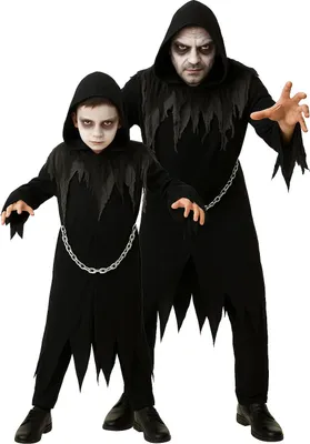 Produktbild von Sensenmann Kostüm Kinder & Herren – Grim Reaper Halloween Verkleidung schwarz, Größe:164/170
