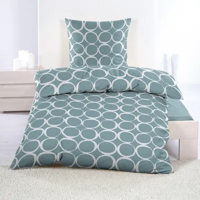 Produktbild von Casa Colori Microfaser Seersucker Bettwäsche - Kreise 135 x 200 cm weiße Kreise, petrolfarbener Hintergrund