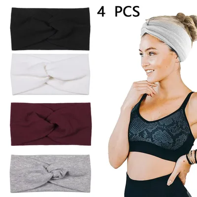 Produktbild von Turban-Stirnbänder für Damen, breite elastische Kopftücher, Accessoires für dickes Haar, 4er-Pack