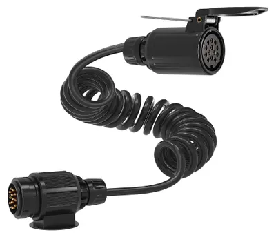 Produktbild von Wiltec 3 m Spiralkabel 13-polig auf 13-polig, Anhängerkabel Verlängerung mit Kunststoffstecker und Buchse, flexibles Kabel für Anhänger, PKW und Transporter
