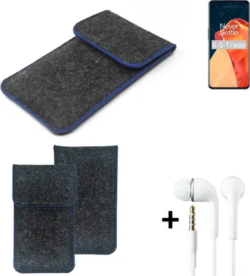 Produktbild von K-S-Trade Handy Schutz Hülle kompatibel mit OnePlus 9 Schutzhülle Handyhülle Filztasche Pouch Tasche Case Sleeve Filzhülle dunkelgrau, blauer Rand