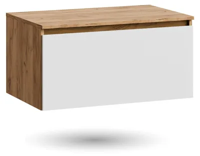 Produktbild von Planetmöbel ARISA Waschtischunterschrank Gold Eiche / Weiß 80 cm (für Gäste WC & Bad, Schublade mit Soft-Close)