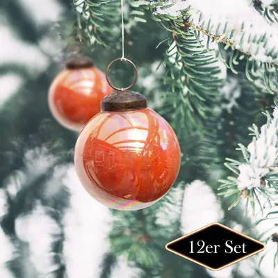 Produktbild von Christbaumkugelset, Rund, krakeliert, 12er Set  | Glas, Orange | H6,5xB6,0cm