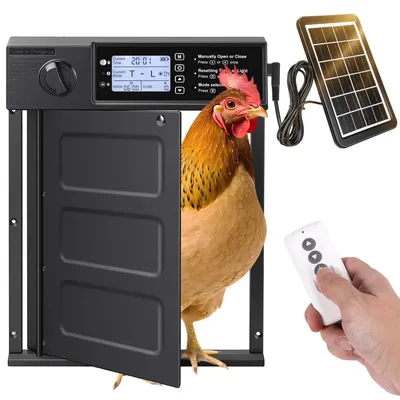 Produktbild von Solarenergie. Automatische Hühnerstalltüren. Aluminium-Hühnerstalltüren mit Timer-Funktion und Schutzvorrichtung. Wasserdichte Hühnerstalltüren