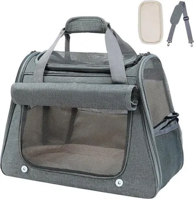 Produktbild von Transportbox für Hunde und Katzen, 45 x 25 x 34 cm - faltbar - atmungsaktives Mesh-Material - sicher und komfortabel