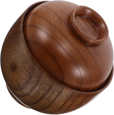 Produktbild von Miso-Suppenschüssel aus Holz mit Deckel, japanische Schale für Ramen, Reis und asiatische Gerichte, stabile und hitzebeständige Servierschale für Zuhause und die Gastronomie