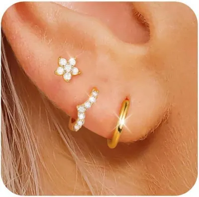 Image de FUNEIA Set de boucles d'oreilles en argent 925 plaqué or 14 carats avec pendentif en zirconiumRuntimeObject